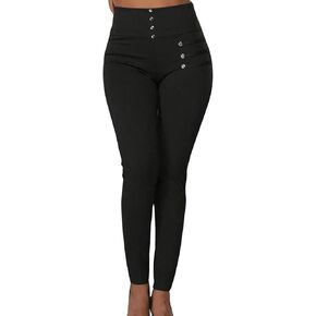SweatyRocks Women's High Waisted Pants Button Front Skinny Casual Work Trousers