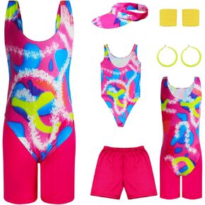 LILLIWEEN Girls 80s Workout Costume Kids Movie Party Halloween Dress Up Retro Halloween Cosplay Outfit