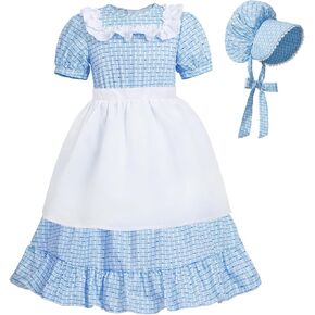 LTAKK Colonial Dress Girls Pioneer Costume Prairie Pilgrim Girl Dresses with Apron and Bonnet