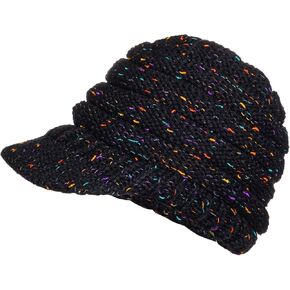 Knit Newsboy Cap Beanie Skull Hat with Brim Cable Knit Windproof Hats Autumn Winter Warm Knit Cap for Women Black