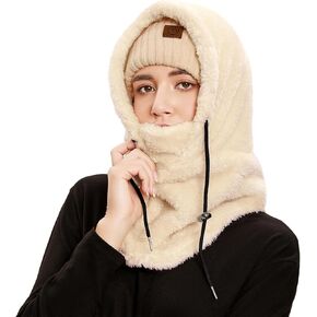 Fleece Balaclava Fuzzy Ski Mask for Women Warm Winter Hats for Women Ski Face Cover Integrated Ear Protection Windproof