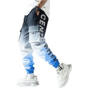 OYOANGLE Men's Ombre Letter Graphic Print Sports Jogger Pants Workout Athletic Cargo Trousers