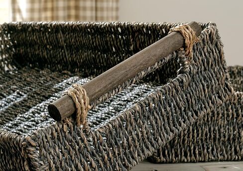 Signature Design by Ashley Halima Bohemian Rectangular Woven Wicker 2 Piece Storage Tray Set, Dark Brown in Saudi Arabia