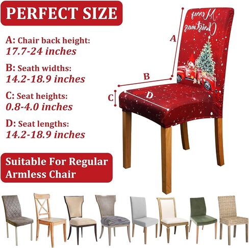 Christmas Chair Covers Set of 4, Christmas Decorations Stretch Removable Washable Dining Room Chair Protector Slipcovers for Xmas Decor Holiday Party Home Decoracion De Navidad (Christmas 4, 4 PCS) in Kuwait