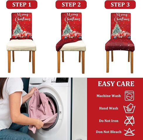 Christmas Chair Covers Set of 4, Christmas Decorations Stretch Removable Washable Dining Room Chair Protector Slipcovers for Xmas Decor Holiday Party Home Decoracion De Navidad (Christmas 4, 4 PCS) in Kuwait