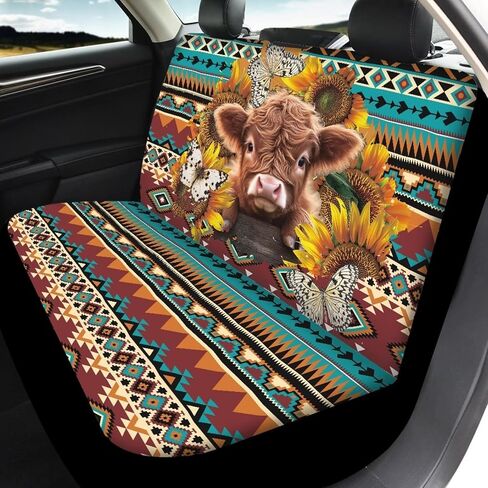 Bulopur Highland Cow Automotive Seat Cover 4Pcs, Car with Front Drive Seat Cover and Rear Split Bench Cover, Auto Interior Decoration Fits Most Cars, SUVs, and Trucks in Kuwait
