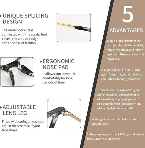 Blue Light Blocking Glasses Round Computer Eyeglasses Reduce Eyestrain UV Glare Women AB3301 in Saudi Arabia