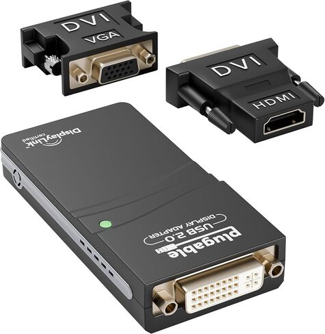 Plugable USB 2.0 to DVI, VGA, or HDMI Video Graphics Adapter for Multiple Monitors up to 1920x1080 Supports Windows 11, 10, 8.1, 7, XP, Mac, and ChromeOS in Kuwait