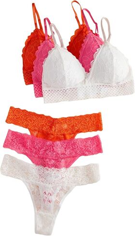 SOLY HUX Women's 6 Piece Floral Lace Lingerie Bralette Bra and Panty Set in Saudi Arabia