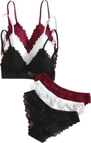 SOLY HUX Women's 6 Piece Floral Lace Lingerie Bralette Bra and Panty Set in Saudi Arabia