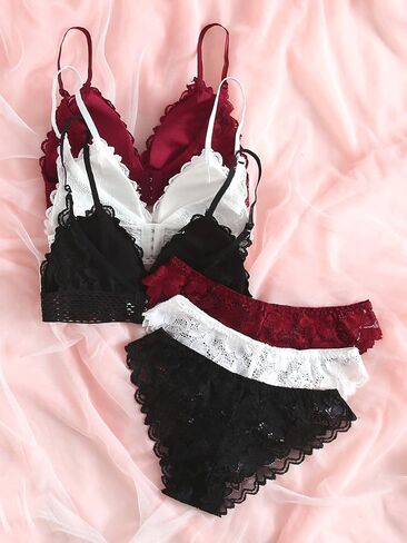 SOLY HUX Women's 6 Piece Floral Lace Lingerie Bralette Bra and Panty Set in Saudi Arabia