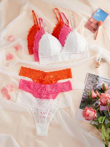 SOLY HUX Women's 6 Piece Floral Lace Lingerie Bralette Bra and Panty Set in Saudi Arabia