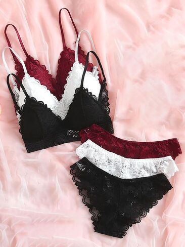 SOLY HUX Women's 6 Piece Floral Lace Lingerie Bralette Bra and Panty Set in Saudi Arabia