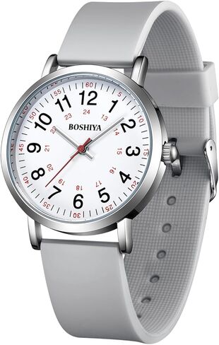 ساعة BOSHIYA للسيدات سهلة القراءة 36 ملم وبسوار جلدي (أبيض) in Kuwait