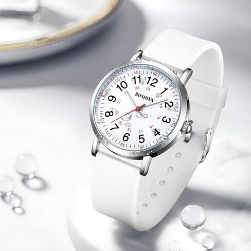 ساعة BOSHIYA للسيدات سهلة القراءة 36 ملم وبسوار جلدي (أبيض) in Kuwait