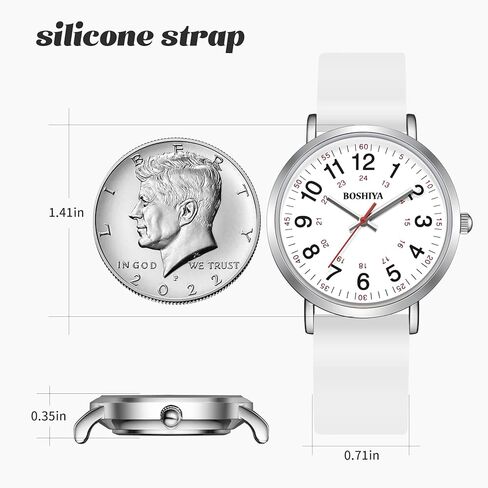 ساعة BOSHIYA للسيدات سهلة القراءة 36 ملم وبسوار جلدي (أبيض) in Kuwait