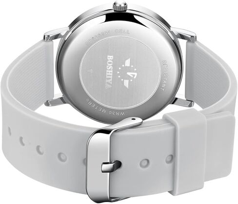 ساعة BOSHIYA للسيدات سهلة القراءة 36 ملم وبسوار جلدي (أبيض) in Kuwait