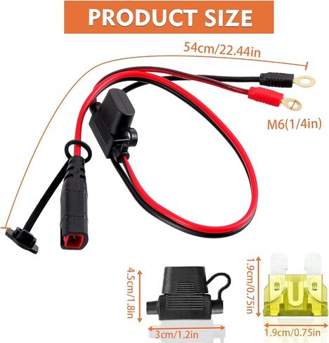 Wires Harness Compatible with GC002 X-Connect M6 (1/4in) XL Eyelet Terminal Connector for Genius Smart Battery Chargers Cable with 20A fuses(M6,2PACK) in Kuwait