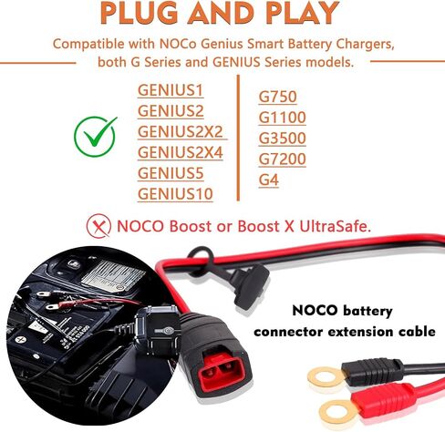 Wires Harness Compatible with GC002 X-Connect M6 (1/4in) XL Eyelet Terminal Connector for Genius Smart Battery Chargers Cable with 20A fuses(M6,2PACK) in Kuwait