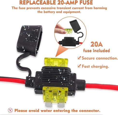 Wires Harness Compatible with GC002 X-Connect M6 (1/4in) XL Eyelet Terminal Connector for Genius Smart Battery Chargers Cable with 20A fuses(M6,2PACK) in Kuwait