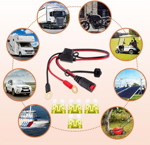 Wires Harness Compatible with GC002 X-Connect M6 (1/4in) XL Eyelet Terminal Connector for Genius Smart Battery Chargers Cable with 20A fuses(M6,2PACK) in Kuwait