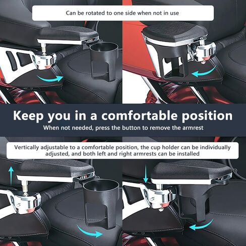 Harley Touring 97-23 Passenger Armrest with Cup Holder Rear Seat Passenger Adjustable Armrest for Harley Touring Electra Glides Road Glide Ultra Tri Glide 1997-2023 (1997-2013, Black) in Saudi Arabia