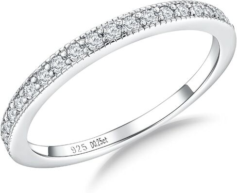 Moissanite Engagement Rings for Women, Sterling Silver Stackable Anniversary Ring Created Birthstone Half Eternity Band Rings for Men, Size 6 to 10, Width 1.4mm 1.7mm in Kuwait