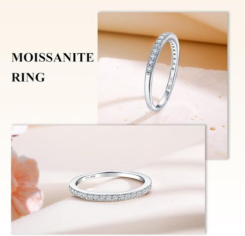 Moissanite Engagement Rings for Women, Sterling Silver Stackable Anniversary Ring Created Birthstone Half Eternity Band Rings for Men, Size 6 to 10, Width 1.4mm 1.7mm in Kuwait