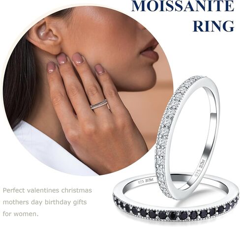 Moissanite Engagement Rings for Women, Sterling Silver Stackable Anniversary Ring Created Birthstone Half Eternity Band Rings for Men, Size 6 to 10, Width 1.4mm 1.7mm in Kuwait