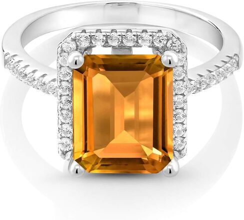 Gem Stone King 925 Sterling Silver Gemstone Birthstone Engagement Ring | Emerald Cut 10X8MM | Wedding Engagement Anniversary Promise Ring For Women | Available In Size 5, 6, 7, 8, 9 in Saudi Arabia