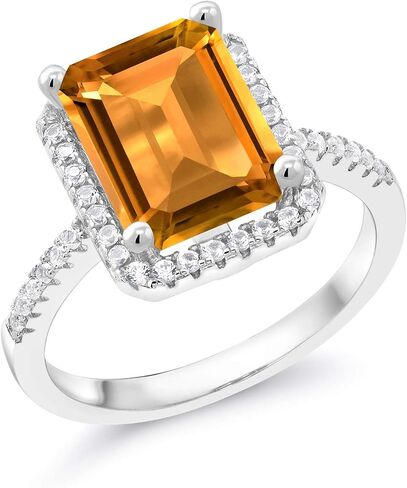 Gem Stone King 925 Sterling Silver Gemstone Birthstone Engagement Ring | Emerald Cut 10X8MM | Wedding Engagement Anniversary Promise Ring For Women | Available In Size 5, 6, 7, 8, 9 in Saudi Arabia
