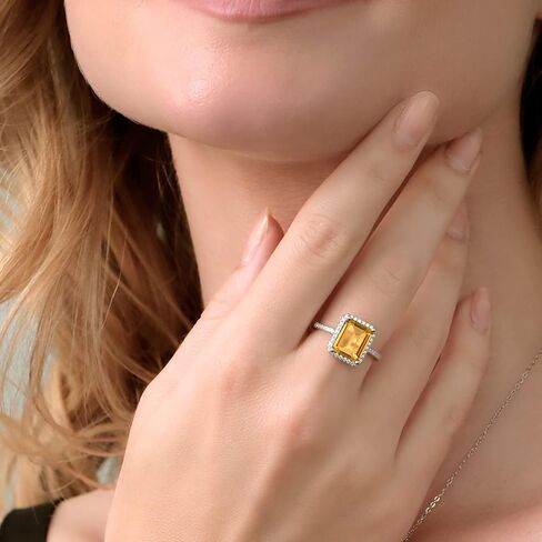 Gem Stone King 925 Sterling Silver Gemstone Birthstone Engagement Ring | Emerald Cut 10X8MM | Wedding Engagement Anniversary Promise Ring For Women | Available In Size 5, 6, 7, 8, 9 in Saudi Arabia