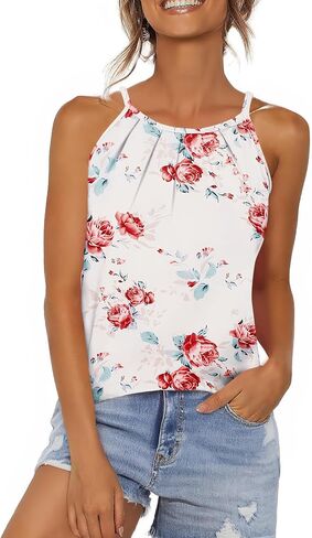 Zeagoo Womens 2025 Halter Neck Tank Tops Casual Sleeveless Pleated Camisole Tops Summer Loose Fit Cami Shirts in Saudi Arabia