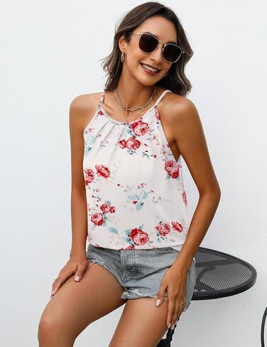 Zeagoo Womens 2025 Halter Neck Tank Tops Casual Sleeveless Pleated Camisole Tops Summer Loose Fit Cami Shirts in Saudi Arabia