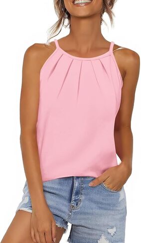 Zeagoo Womens 2025 Halter Neck Tank Tops Casual Sleeveless Pleated Camisole Tops Summer Loose Fit Cami Shirts in Saudi Arabia