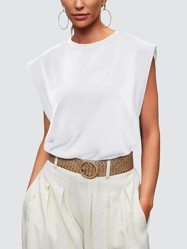 OFEEFAN Cap Sleeve Tops for Women Summer Shirts Casual Tank Tops Basic Tee Shirts Loose Fit 2024 Trendy in Kuwait