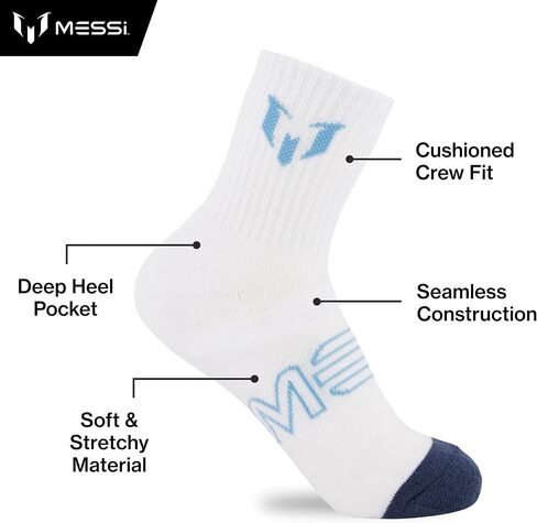 Messi Men's Lifestyle Crew, 6-Pack Kids Socks, Soft & Stretchy, Comfortable in Saudi Arabia