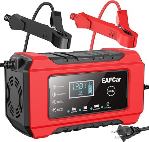 Car Battery Charger 4-Amp, 12V Battery Charger Automotive, Trickle Charger for Car Battery - Smart Fully Battery Maintainer with Temperature Compensation and LCD Display(Black) in Saudi Arabia