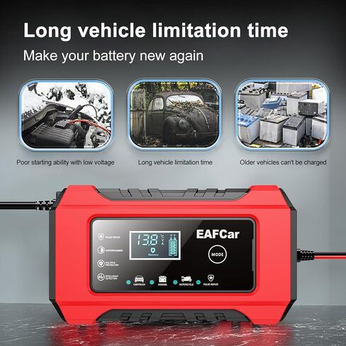 Car Battery Charger 4-Amp, 12V Battery Charger Automotive, Trickle Charger for Car Battery - Smart Fully Battery Maintainer with Temperature Compensation and LCD Display(Black) in Saudi Arabia
