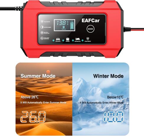 Car Battery Charger 4-Amp, 12V Battery Charger Automotive, Trickle Charger for Car Battery - Smart Fully Battery Maintainer with Temperature Compensation and LCD Display(Black) in Saudi Arabia