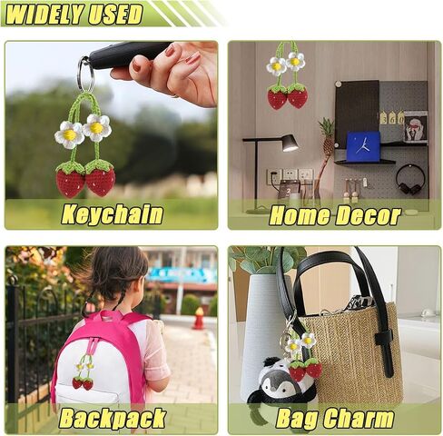 Crochet Strawberry Car Hanging Ornament, Handmade Knitted Car Mirror Hanging Accessories, Car Rear View Mirror Charm, Cute Car Pendant Auto Interior Aesthetic Decor Accessories Present (Red) in Kuwait