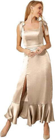 Women's Satin Bridesmaid Dresses Short for Wedding Side Slit Midi Formal Evening Party Dresses in Saudi Arabia