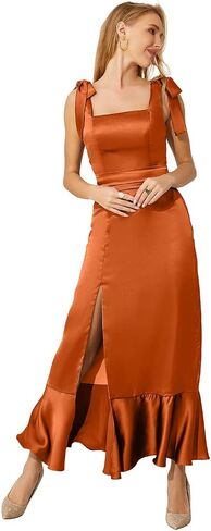 Women's Satin Bridesmaid Dresses Short for Wedding Side Slit Midi Formal Evening Party Dresses in Saudi Arabia