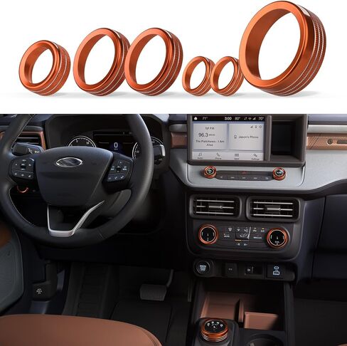 6pcs Compatible with Ford Maverick 2025 2024 2023 2022 Accessories Car Interior Center Consoles Cover Gear Shift Knob AC Volume Headlight Knob Rings -Orange in Kuwait