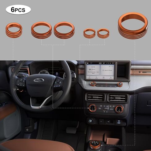 6pcs Compatible with Ford Maverick 2025 2024 2023 2022 Accessories Car Interior Center Consoles Cover Gear Shift Knob AC Volume Headlight Knob Rings -Orange in Kuwait