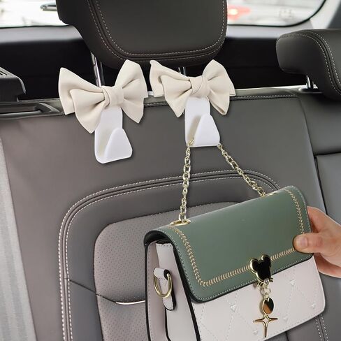 2Pcs Car Purse Hooks, Car Hooks for Headrest Cute Bow Car Seat Headrest Hooks for Women Car Hooks for Purses(White) in Saudi Arabia