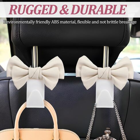 2Pcs Car Purse Hooks, Car Hooks for Headrest Cute Bow Car Seat Headrest Hooks for Women Car Hooks for Purses(White) in Saudi Arabia
