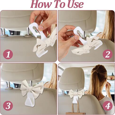 2Pcs Car Purse Hooks, Car Hooks for Headrest Cute Bow Car Seat Headrest Hooks for Women Car Hooks for Purses(White) in Saudi Arabia