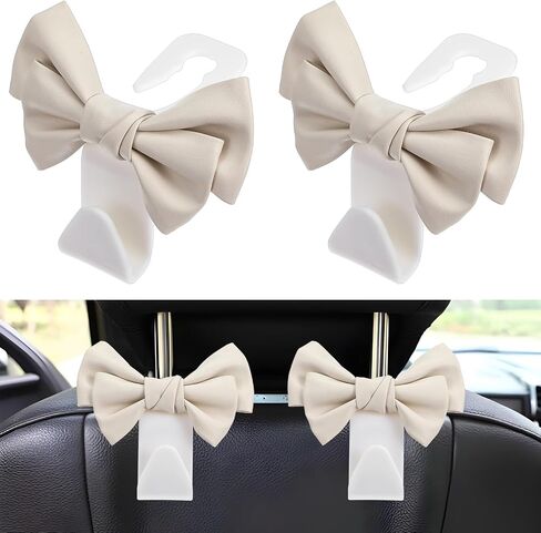 2Pcs Car Purse Hooks, Car Hooks for Headrest Cute Bow Car Seat Headrest Hooks for Women Car Hooks for Purses(White) in Saudi Arabia