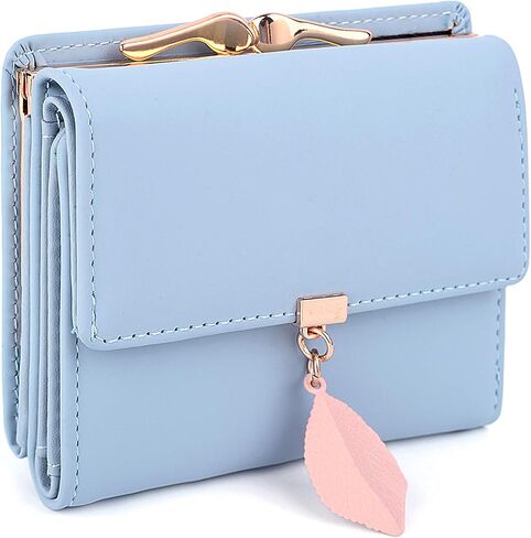 UTO Small Wallet for Women PU Leather Leaf Pendant Card Holder Organizer Coin Purse B Light Blue in Kuwait